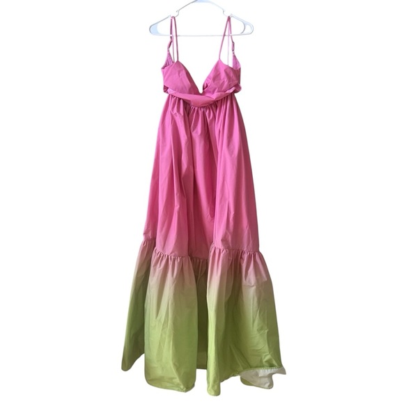 SAU LEE Nova Cutout Maxi Dress Gown in Pink Green Chartreuse Ombre Sz 2 US - Picture 6 of 10